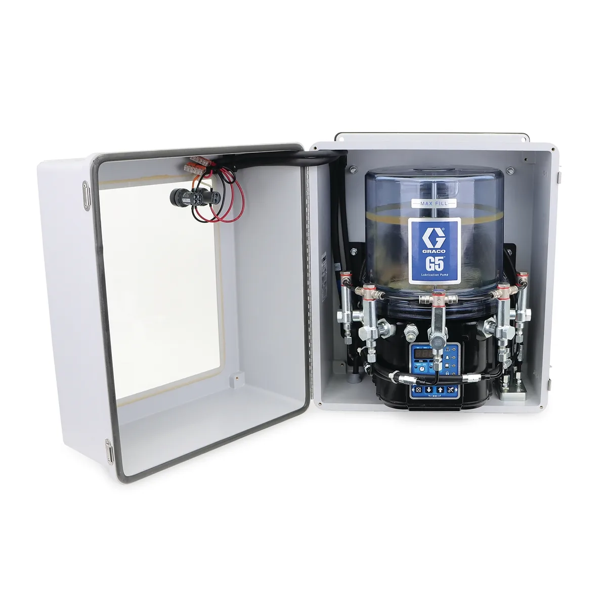 G5 Pro Grease Lubrication Enclosed Pump, 4 Liter, Pressure Relief Valves, Run Indication Lights (Small Box) - Graco 134010