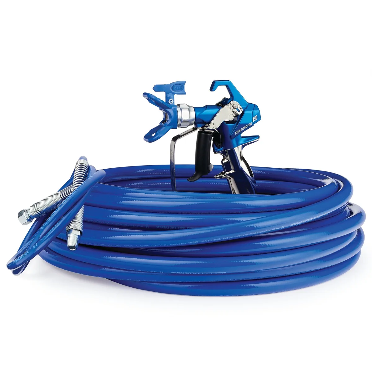 Contractor PC Airless Spray Gun, RAC X 517, BlueMax II Airless Hose 3/8 in x 50 ft, BlueMax II Airless Whip Hose 3/16 in x 4.5 ft - Graco 17Y048