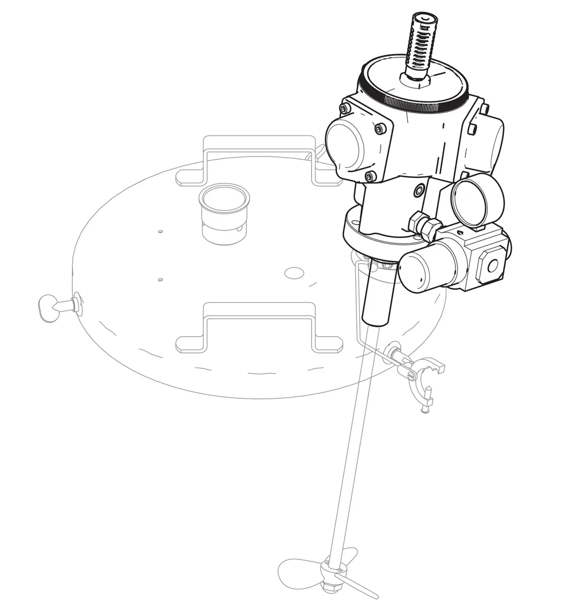 Radial Piston Air Motor Retrofit Kit for 5 gallon (18 L) or 10 gallon (38 L) pail agitators. Pail cover, agitator shaft and blade not included. - Graco 19Y592