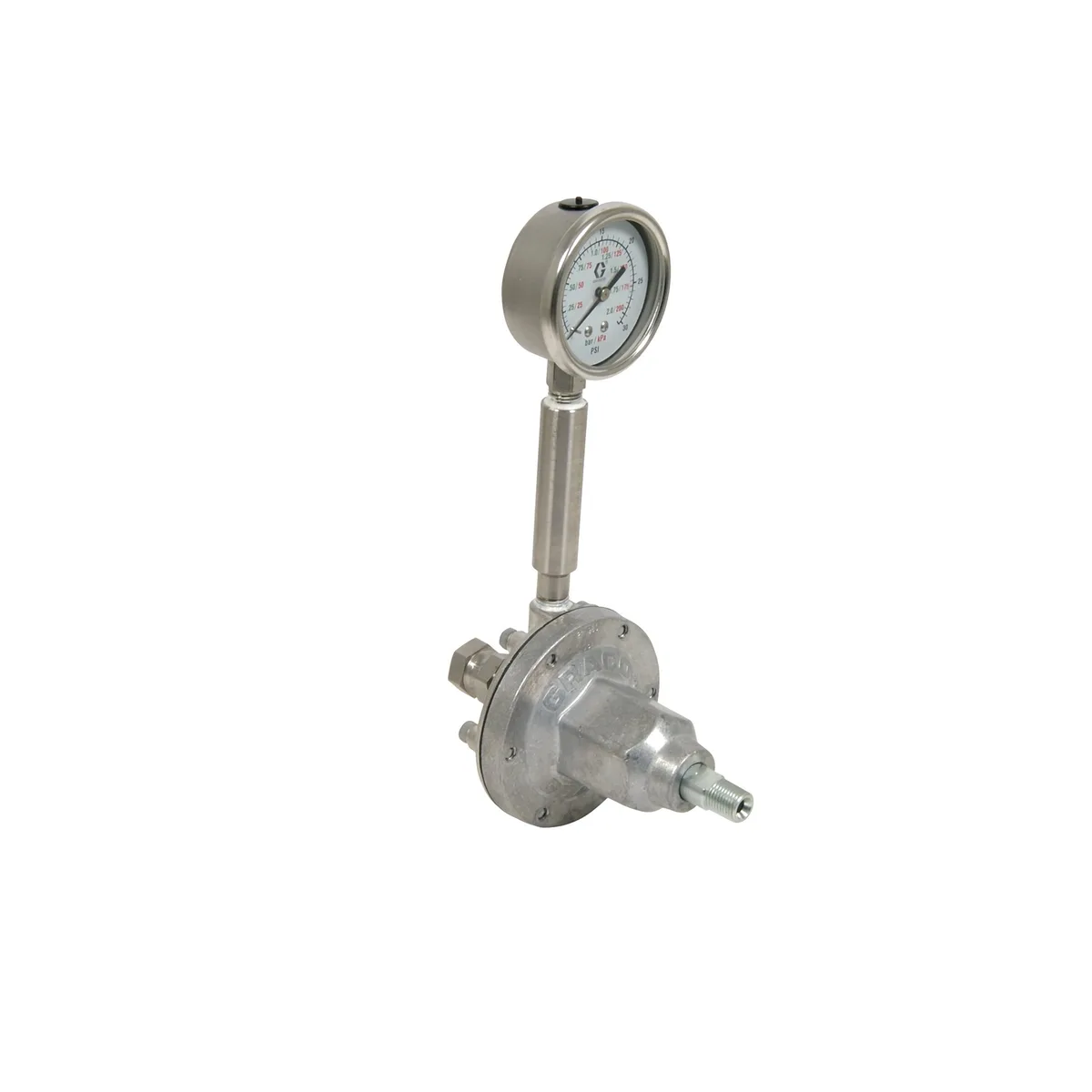 Low Pressure Fluid Regulator, 250 Max psi, 0-30 psi Range, 3.0 GPM, SST, Air Type, 3/8 (f) x 3/8 (f), 1/4 (f) Port - Graco 214980