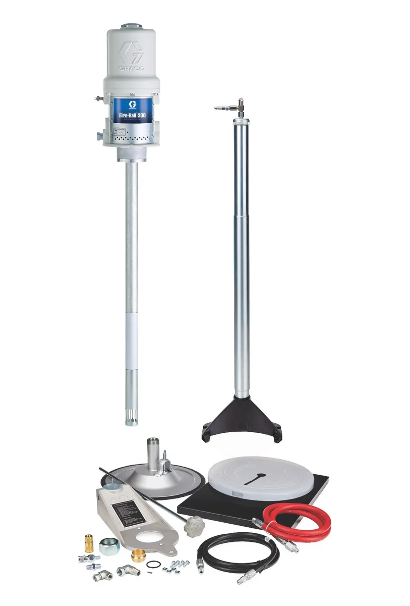 Fire-Ball® 300 Series 50:1 120 lb. (54 kg) Grease Pump - Stationary Supply Topper-Inductor Package - Graco 222073