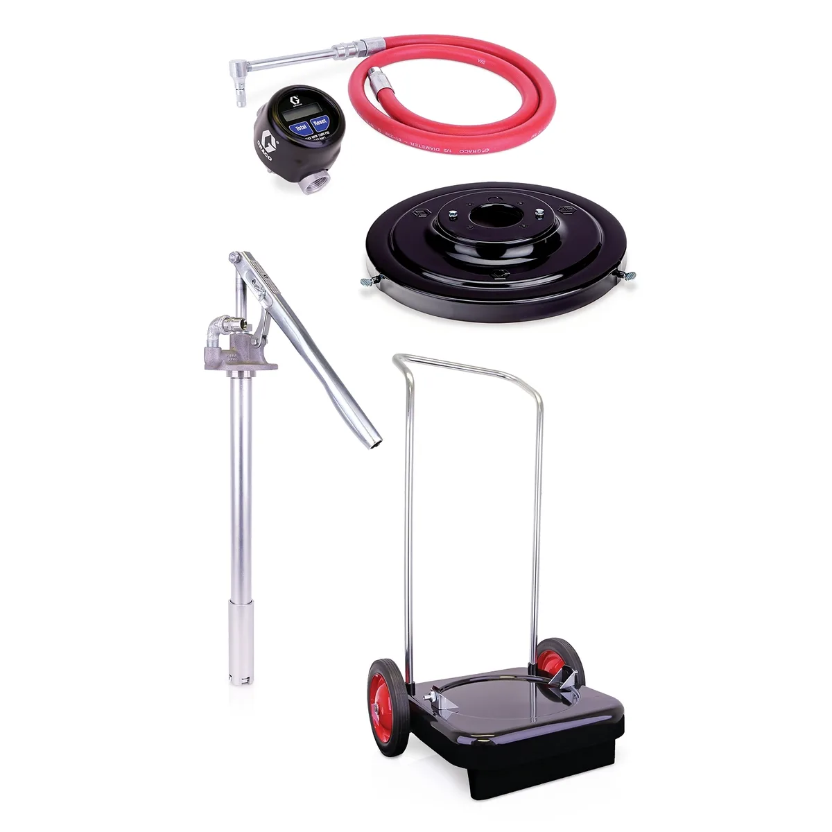 Manually-Operated 16 Gallon (60 Liter) Gear Lube Metered Dispensing Pump - Portable Package - Graco 225384
