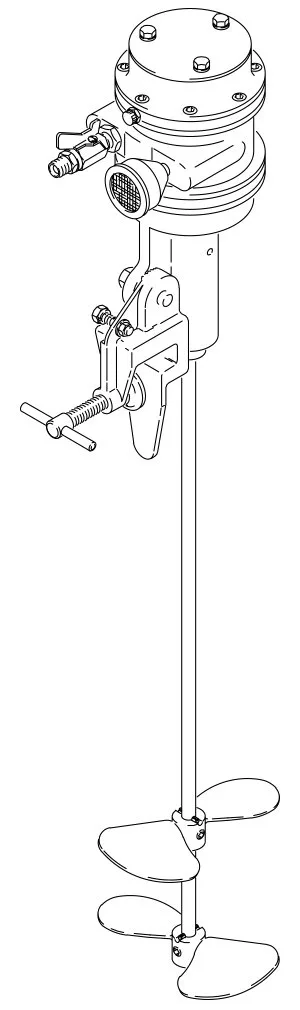 Clamp Mounted Drum Agitator, air driven, 2-1/2 HP, 41.5 inches (105.4 cm) long, includes dual round prop; open drum - Graco 225883