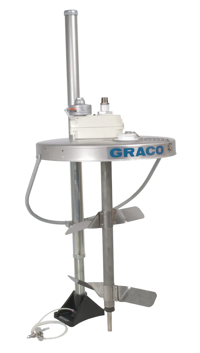 Heavy Duty Back-Geared Drum Agitator with elevator, drum cover and siphon kit, air driven, 1/2 HP, 32 inches (81.25 cm) long - Graco 231414