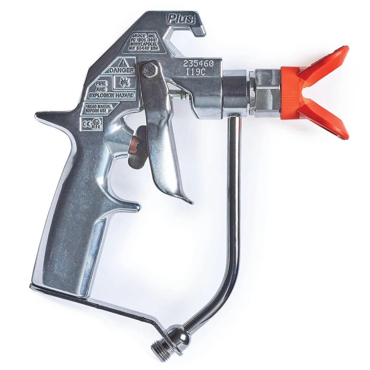 Silver Plus Airless Spray Gun, 2 Finger Trigger, Flat Tip - Graco 235460