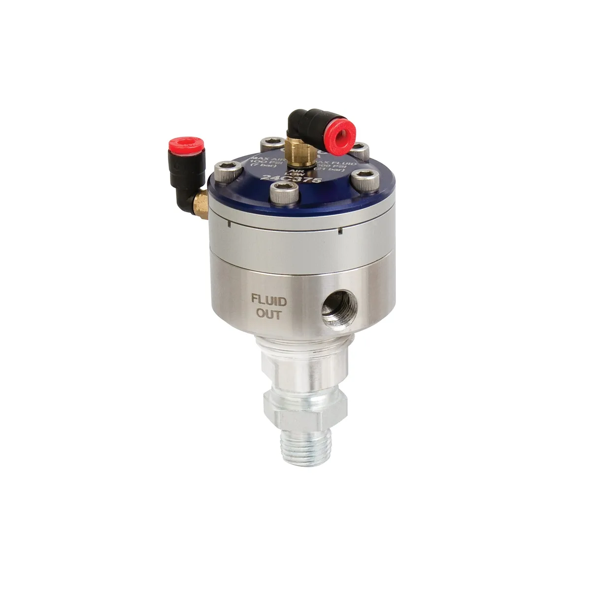 1:1 Precision Flow Fluid Pressure Regulator, 90 psi (6.2 bar) max pressure, silver ratio spacer - Graco 24C375