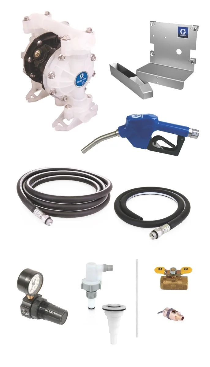 SD Blue Pump Tote Package - 6 ft (1.83 m) Suction Hose Length - Automatic Nozzle - 3/4 in. BSPP Fittings - Graco 24F878