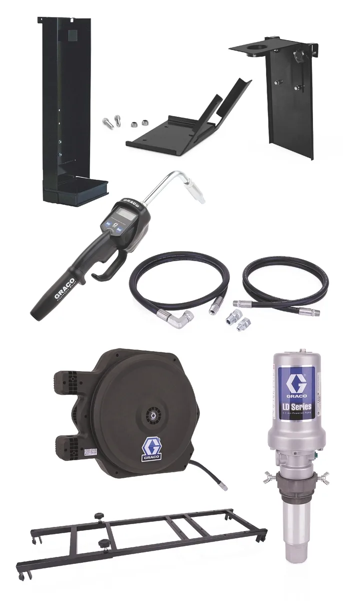 LD Series 5:1 275 Gallon (1040 Liter) Stationary Oil Pump Package - Manual Meter Type - Graco 24H892