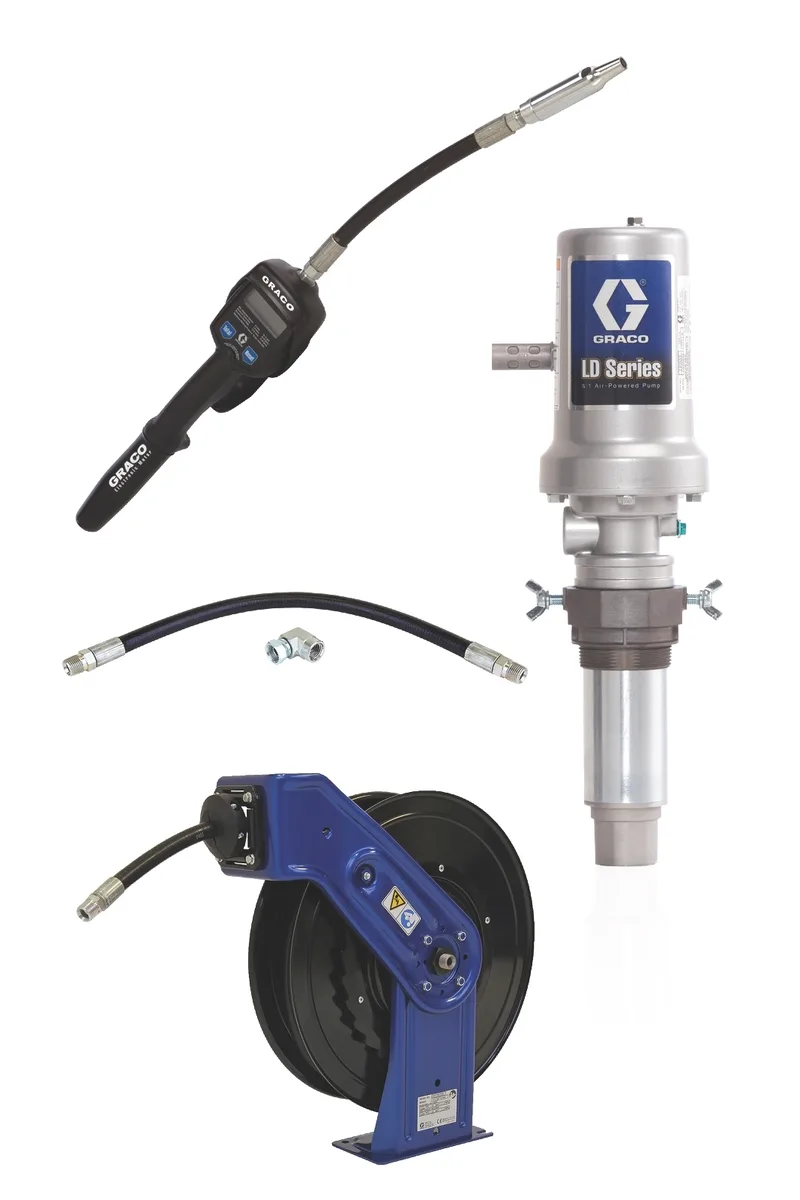 LD Series 5:1 Oil Pump with SD Series Hose Reel Package - Manual Meter Type - Graco 24K837