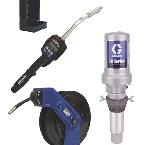 LD Series 3:1 Deluxe Stationary 275 Gallon (1040 Liter) Oil Pump with SD Series Hose Reel Package - Preset Meter Type - Graco 24K838