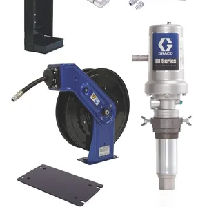 LD Series 5:1 Deluxe Stationary 275 Gallon (1040 Liter) Oil Pump with SD Series Hose Reel Package - Preset Meter Type - Graco 24K839