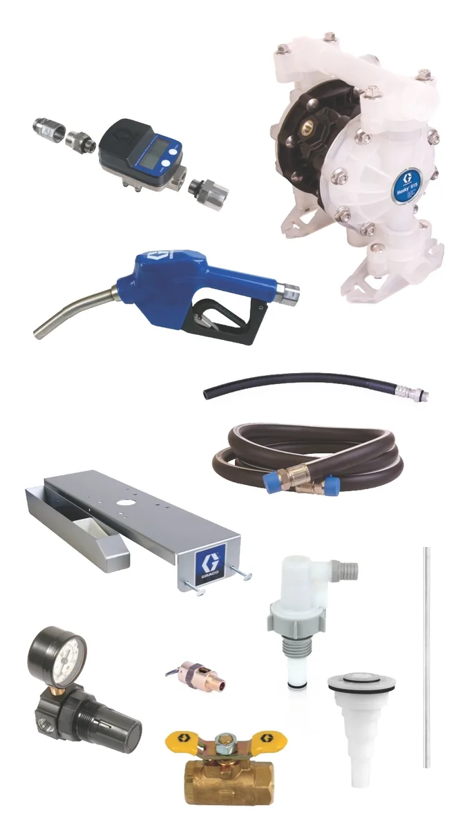 SD Blue Pump Drum Package - 2 ft (0.61 m) Suction Hose Length - Automatic Nozzle - 3/4 in. BSPP Fittings - Graco 24M499