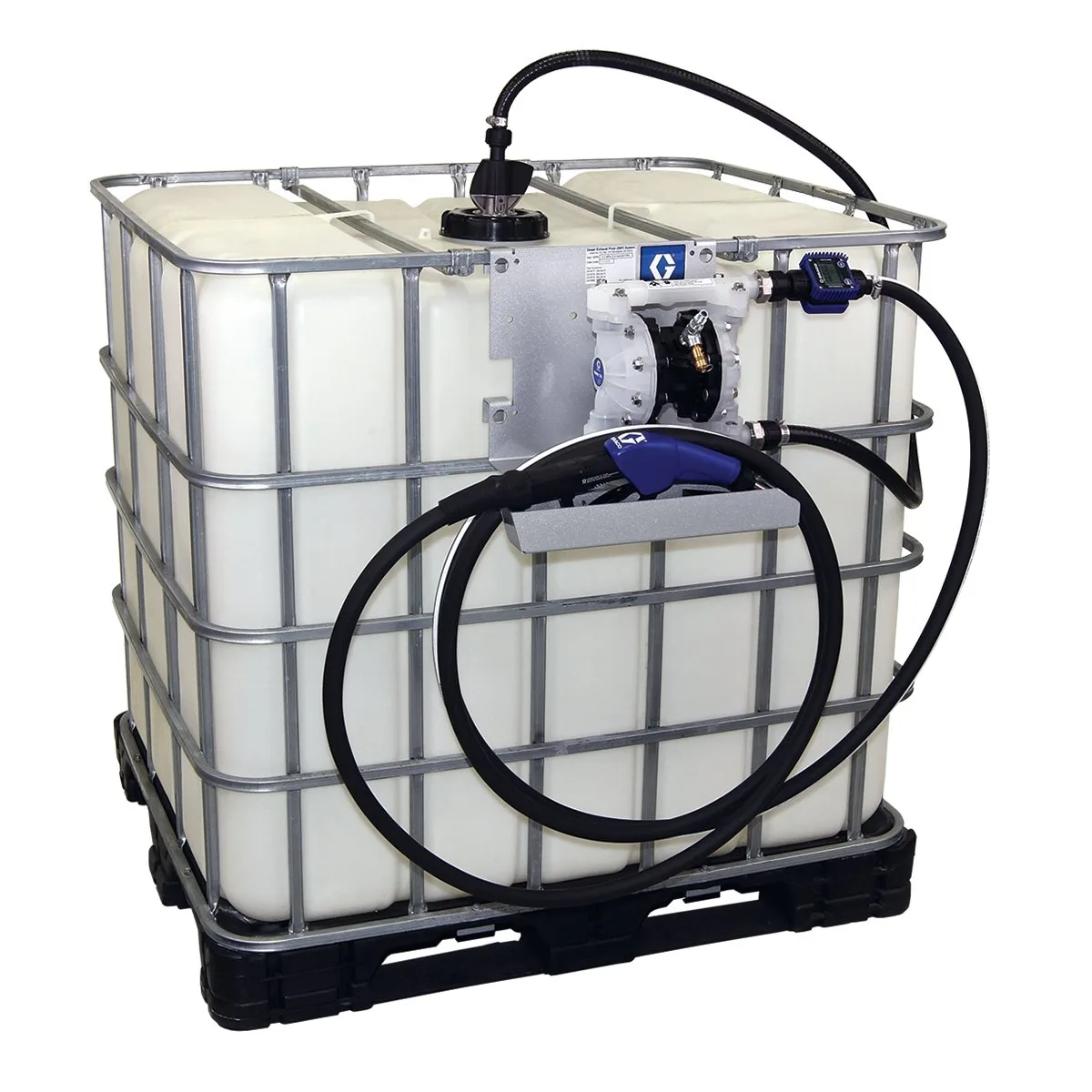 SD Blue Pump Tote Package - 5 ft (1.5 m) Suction Hose Length - Automatic Nozzle - SST Clamp Fittings - Graco 24V677