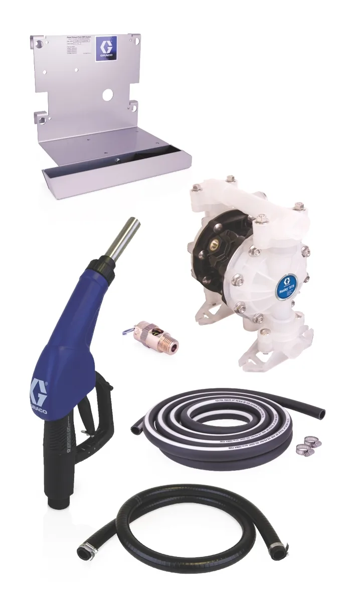 SD Blue Pump Tote Package - 5 ft (1.5 m) Suction Hose Length - Automatic Nozzle - SST Clamp Fittings - Graco 24V678