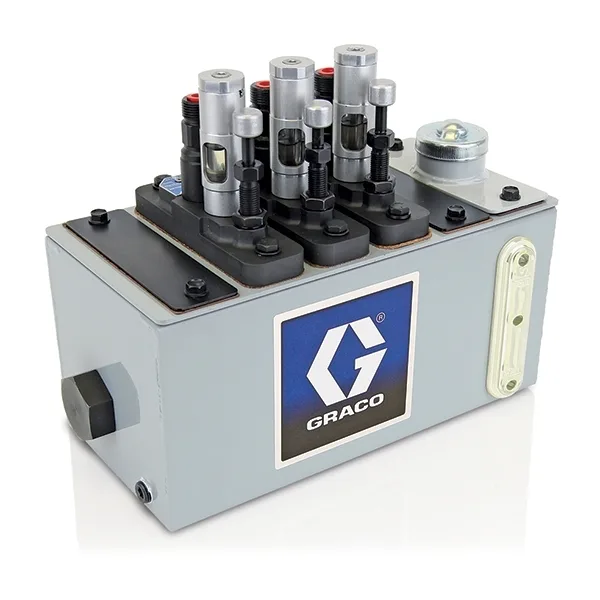 Manzel® MB118 Series Lubricator - 4 Pint (1.9 Liter) Reservoir (4 Pump Stations Max), 1/4 in GBL 7500 Pump (qty 3), 118:1 drive on right hand end - Graco 24W636