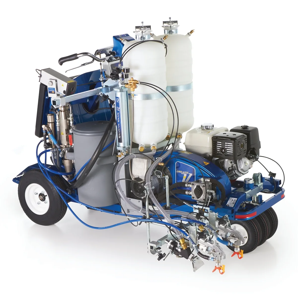LineLazer V 250DC HP Reflective Series Self-Propelled Gas Hydraulic Airless Line Striper, 2 Auto Guns, 2 Tanks, LazerGuide 3000 - Graco 25D343