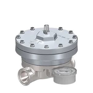 Low Shear Fluid Back Pressure Regulator, 300 Max psi, 25 gpm Max flow rate, SST, Pneumatic, high wear, sanitary inlet/outlet - Graco 25R457