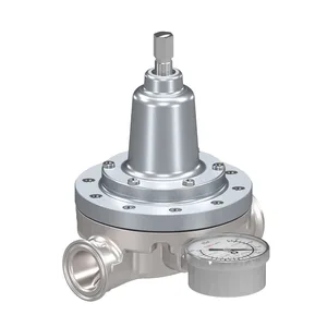 Low Shear Fluid Back Pressure Regulator, 300 Max psi, 25 gpm Max flow rate, SST, Mechanical, high wear, sanitary inlet/outlet - Graco 25R647