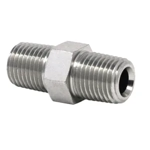 Hex Shoulder Nipples - Straight, 1/4 in x 1/4 in threads, Steel - Graco 555453