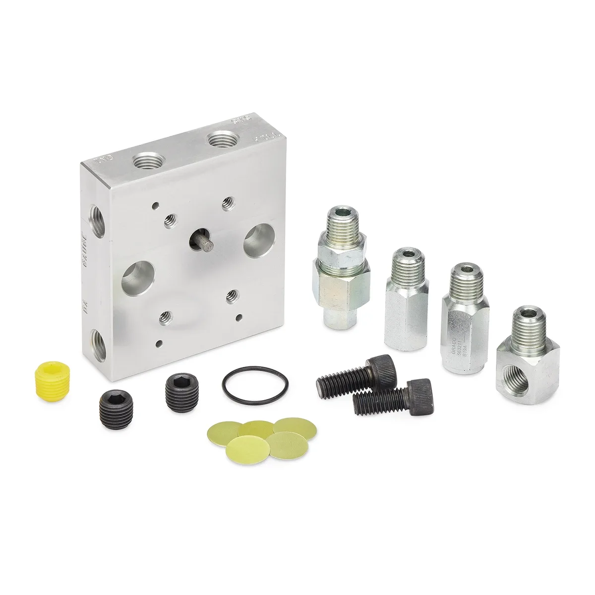 Baseplate Manifold Kit for Modu-Flo Pumps, NPSF (NPT), Reservoir Mount, Outlet/Fill Check Valves, Tubed Blowout - Graco 563336