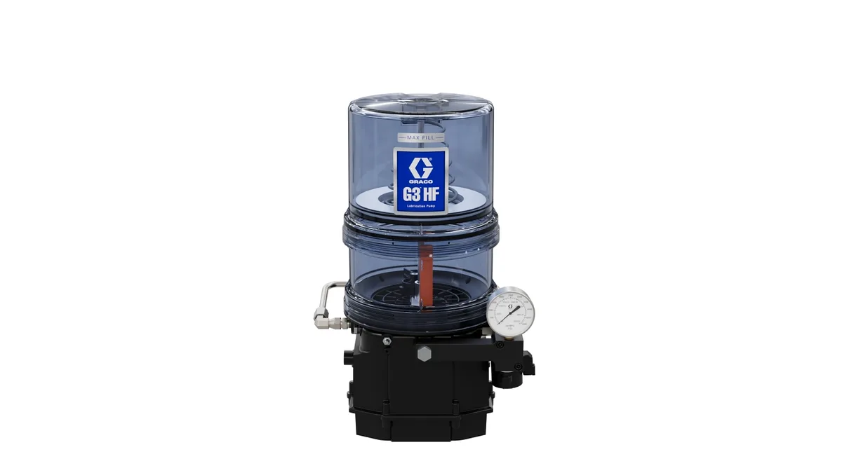 G3® Standard High Flow Grease Lubrication Pump with 8L Reservoir, Low Level Switch, Pressure Switch, Follower Plate, 24 VDC, CPC - Graco 96G412