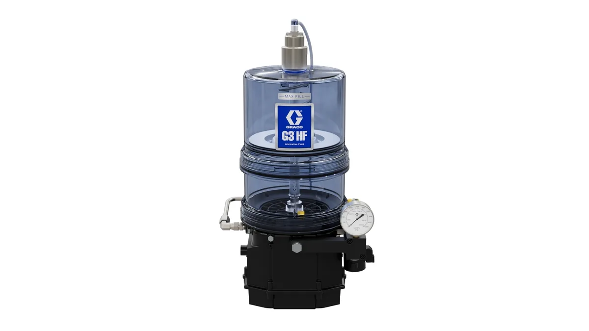 G3® Standard High Flow Grease Lubrication Pump with 8L Reservoir, Material Level Transducer, Pressure Transducer, Follower Plate, Auto Fill Shut Off, 24 VDC, CPC - Graco 96G413