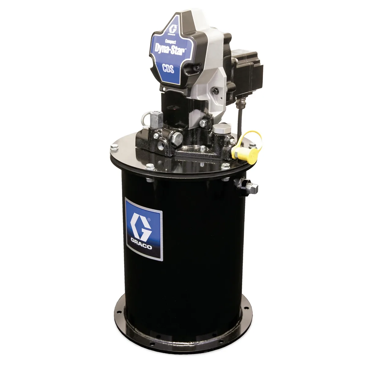 Compact Dyna-Star® 24 VDC Series progressive Grease Pump and 12 L Reservoir, Follower Plate, Level Reporting - Graco CD1012
