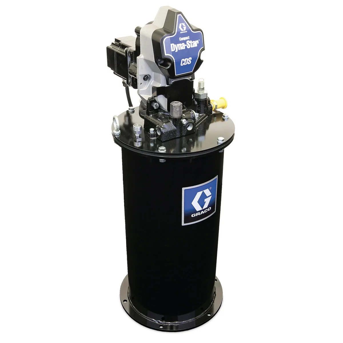 Compact Dyna-Star® 24 VDC Series Progressive Grease Pump and 20 L Reservoir, Follower Plate, Level Reporting, Auto-Fill Shut Off - Graco CD2024