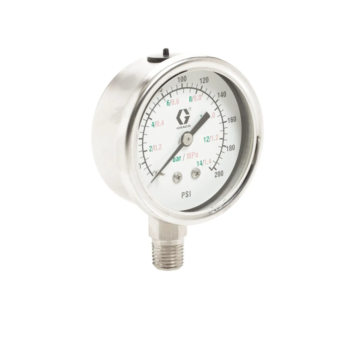 Stainless Steel Low Pressure Fluid Gauge, 0-30 psi (0-2 bar) pressure range - Graco 187875