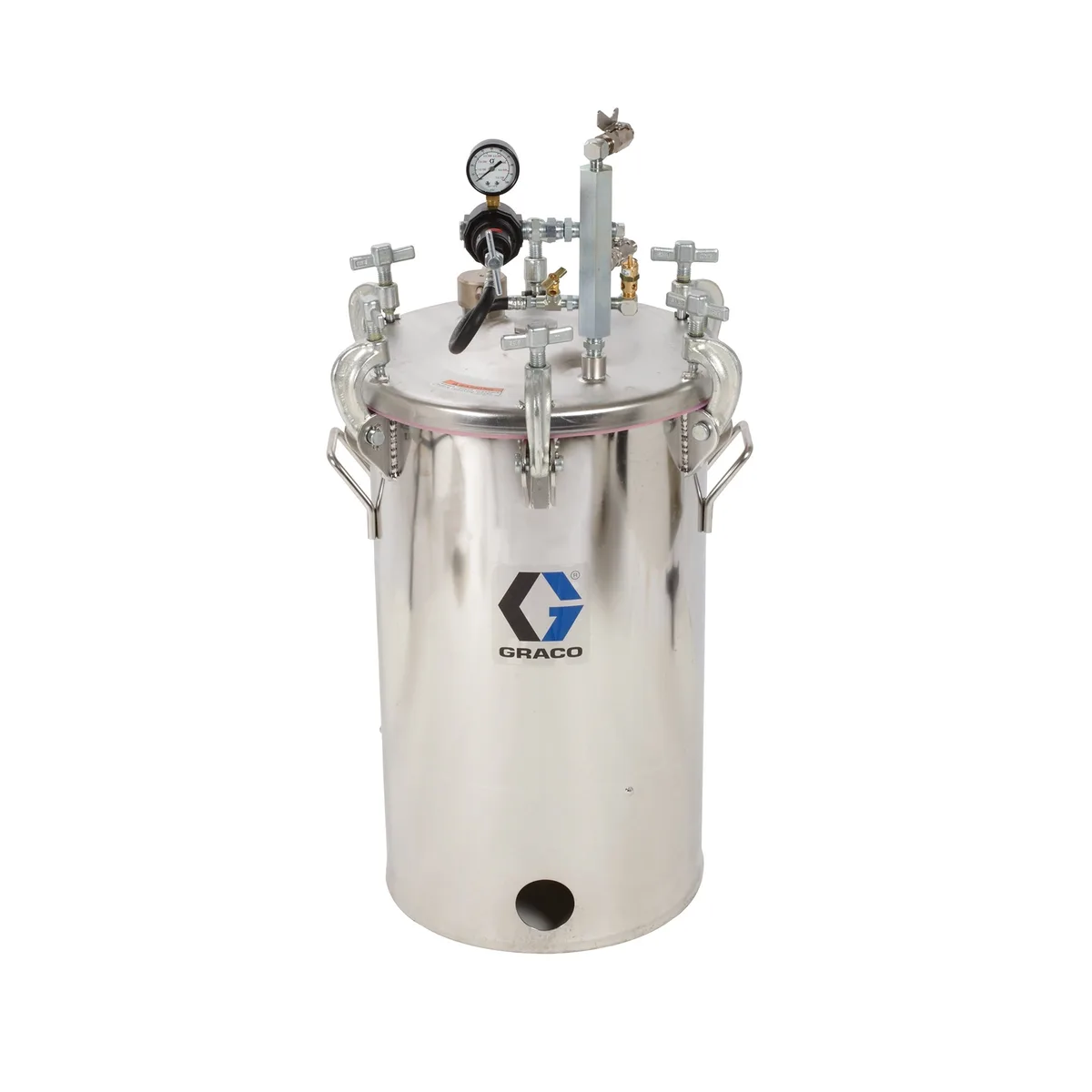 10 Gallon High Pressure (HVLP) Pot, Regulated to 100 psi, ASME Rated, 33.9 in (88.0 cm), 76 lbs (35 kg), SST - Graco 236150