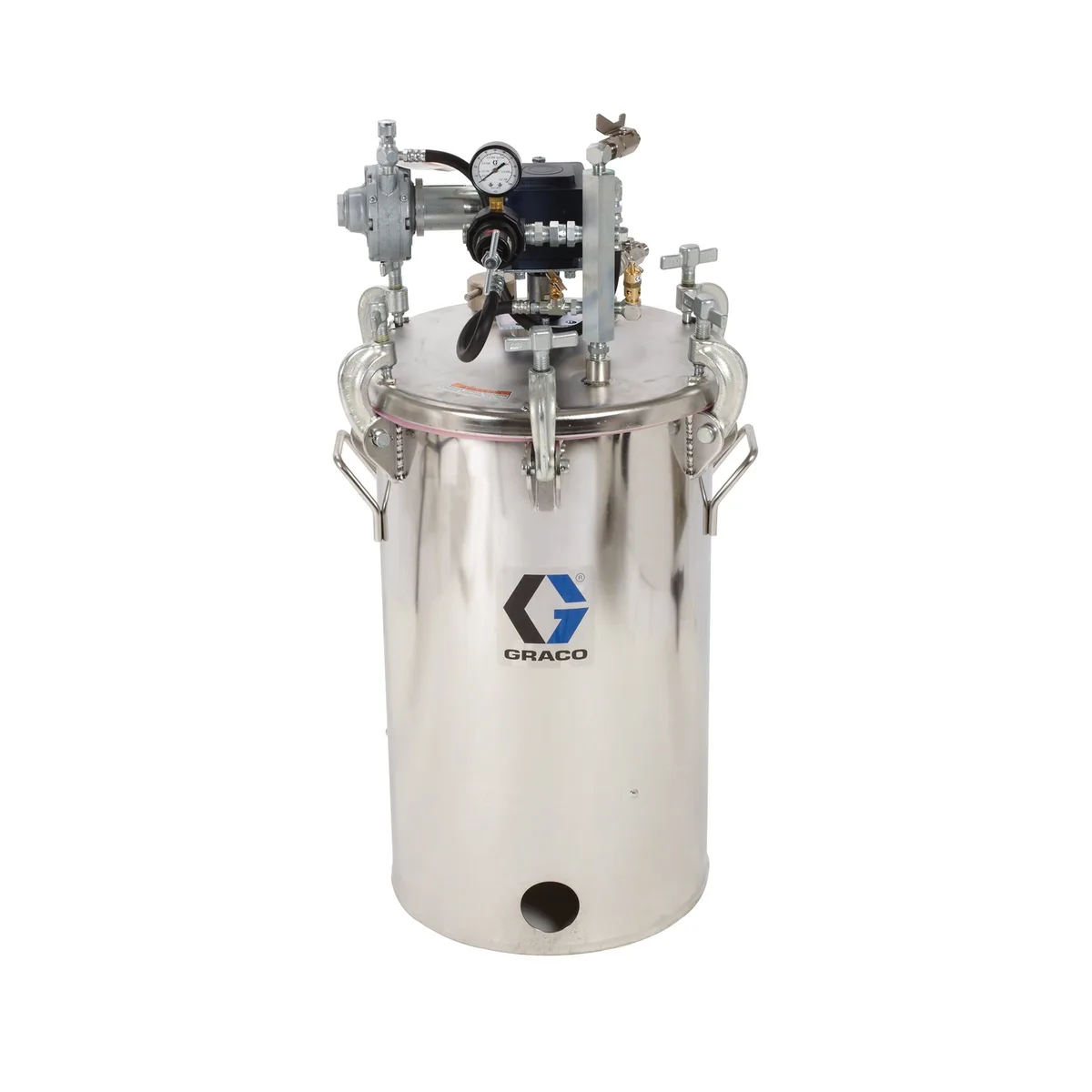 10 Gallon High Pressure (HVLP) Pot with Agitator, Regulated to 100 psi, ASME Rated, 33.9 in (88 cm), 85 lbs (39 kg), SST - Graco 236153
