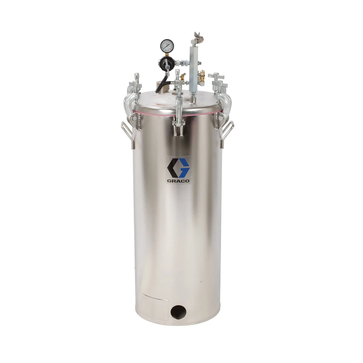 15 Gallon High Pressure (HVLP) Pot, Regulated to 100 psi, ASME Rated, 44.6 in (113.2 cm), 92 lbs (42 kg), SST - Graco 236151