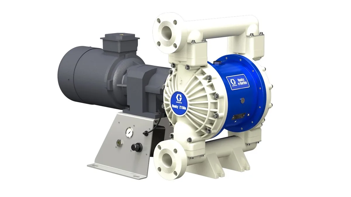 Husky 2150e 2 in. (51 mm) PP Electric Diaphragm Pump; 3.0 Hp AC Motor, 240V CMPSR, End Port Flange, AL Center, PP Seat, SP Ball, SP Diaphragm - Graco 656057