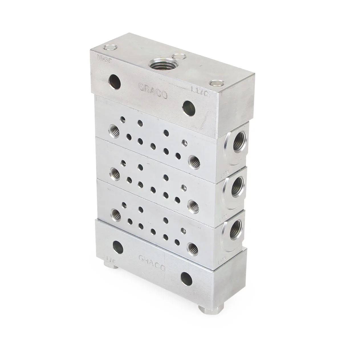 Trabon® MSP Stainless Steel Divider Valve - 3 Section Base Plate Assembly, BSPP - Graco 24N388
