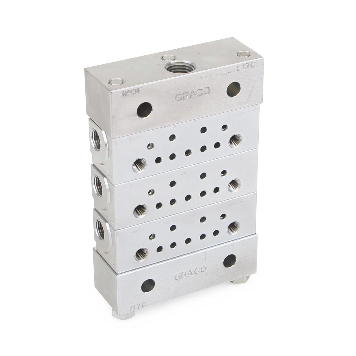 Trabon® MSP Stainless Steel Divider Valve - 3 Section Base Plate Assembly, BSPP - Graco 24N388