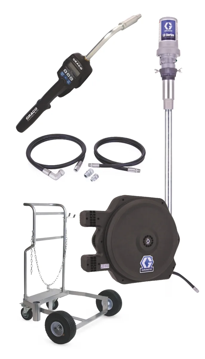 LD Series 5:1 200 Liter Mobile Oil Pump Package - Preset Meter Type - Graco 24H918