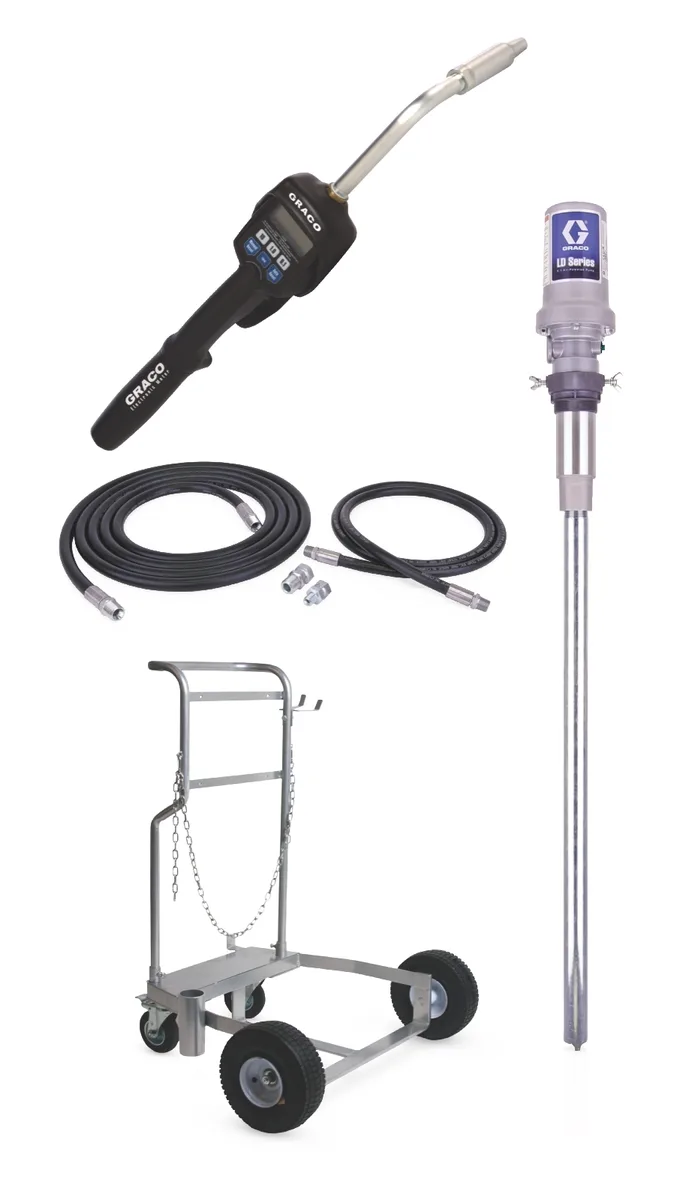 LD Series 5:1 200 Liter Mobile Oil Pump Package - Preset Meter Type - Graco 24H943