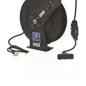 SD 10 Series 120 Volt Cord Reel - Tri-Plug GFCI Industrial Receptacle - 95 ft (29 m), 12 AWG, 15 Amp Cord - Black - Graco 24Y883
