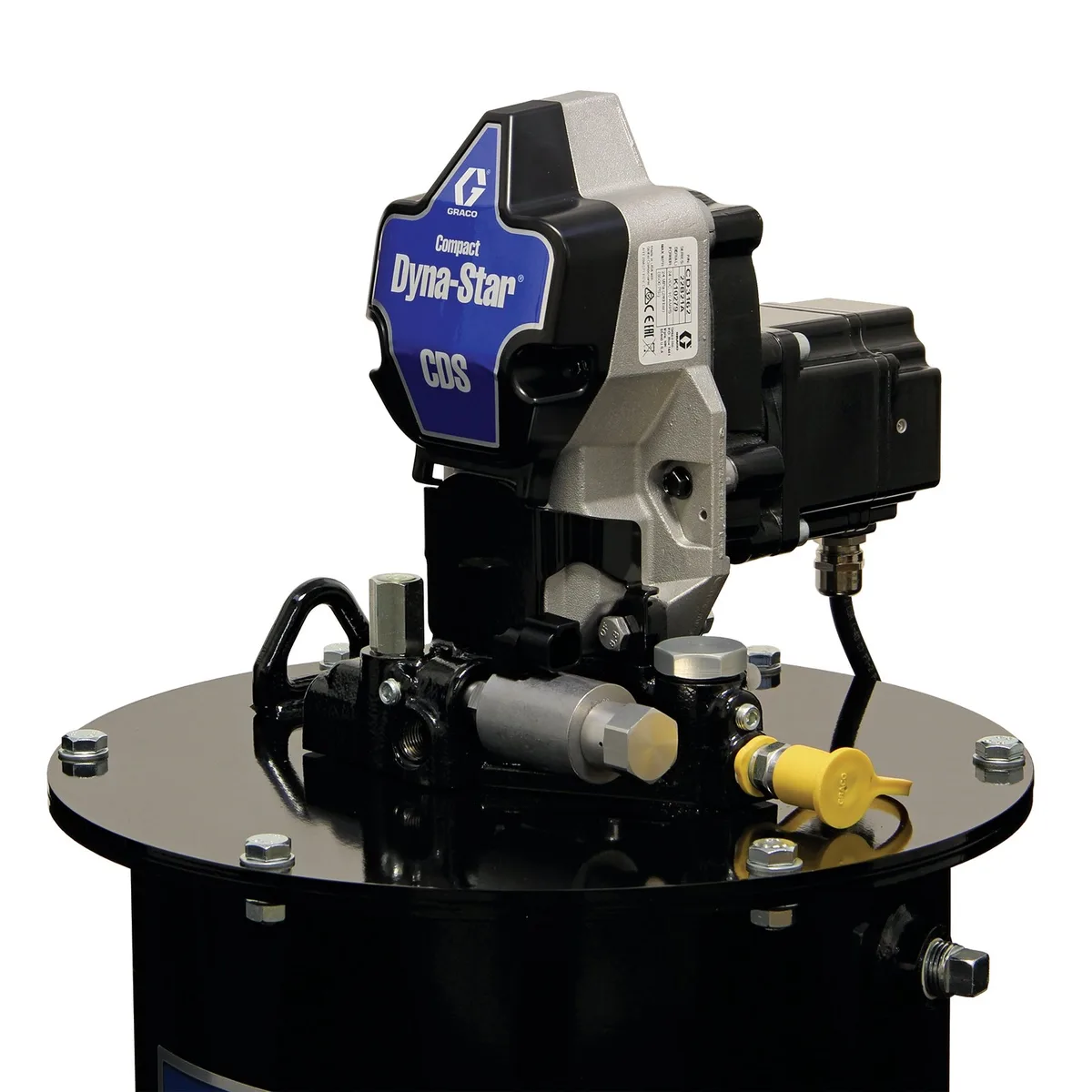 Compact Dyna-Star® 24 VDC Vent-Valve Grease Pump and 60 lb Reservoir, Follower Plate, Pressure and Low-Level Switch - Graco CD3261