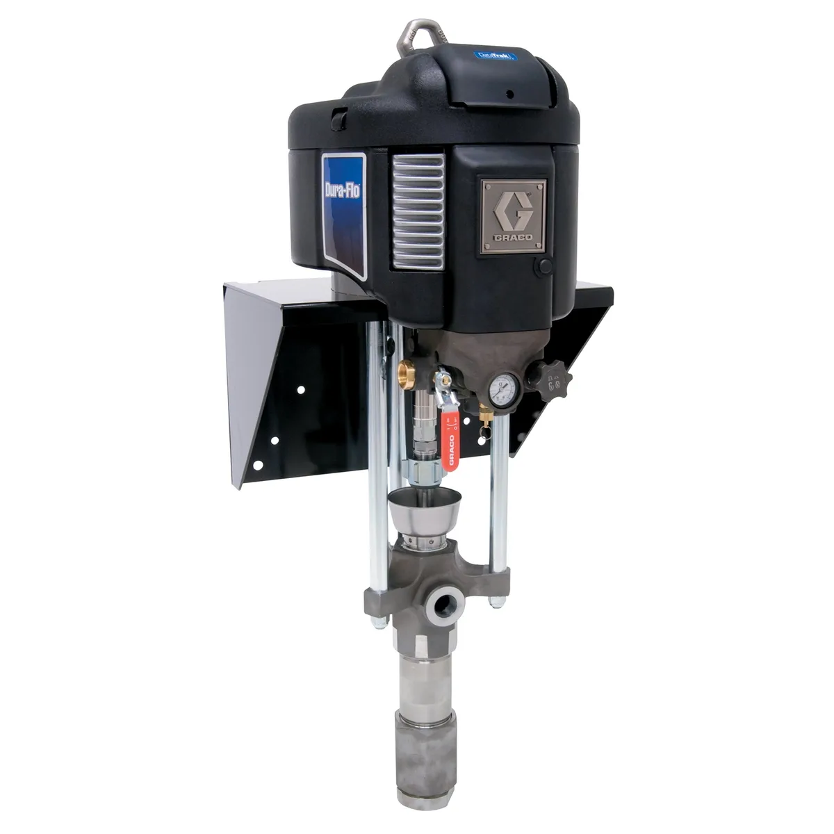 Dura-Flo NXT 2-Ball Piston Pump, 25:1, Low Noise Exhaust Motor, DataTrak, SST, 4 Leather / 1 PTFE Packings - Graco P25MSE